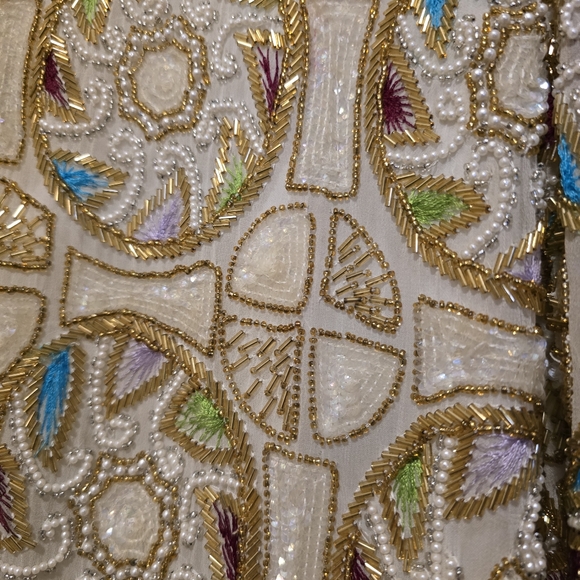 SEQUIN ORIGINAL Vintage Hand Beaded Silk Jacket Shoulder Pads Bead Work LARGE - Picture 5 of 17